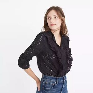 Madewell Black Eyelet Ruffle Blouse